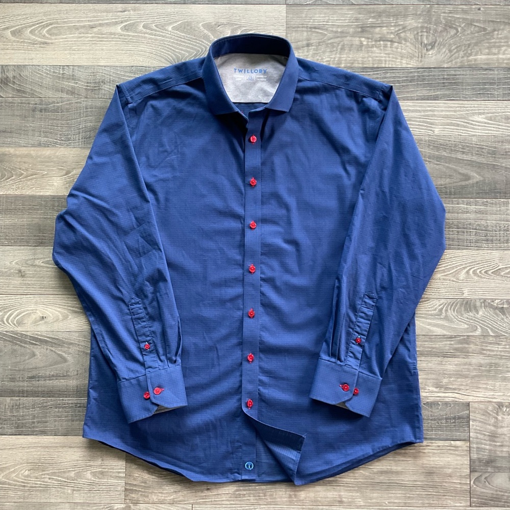 Twillory Leader Non-Iron Coolmax Shirt Men’s 17.5 34-35 Navy Red Windowpane